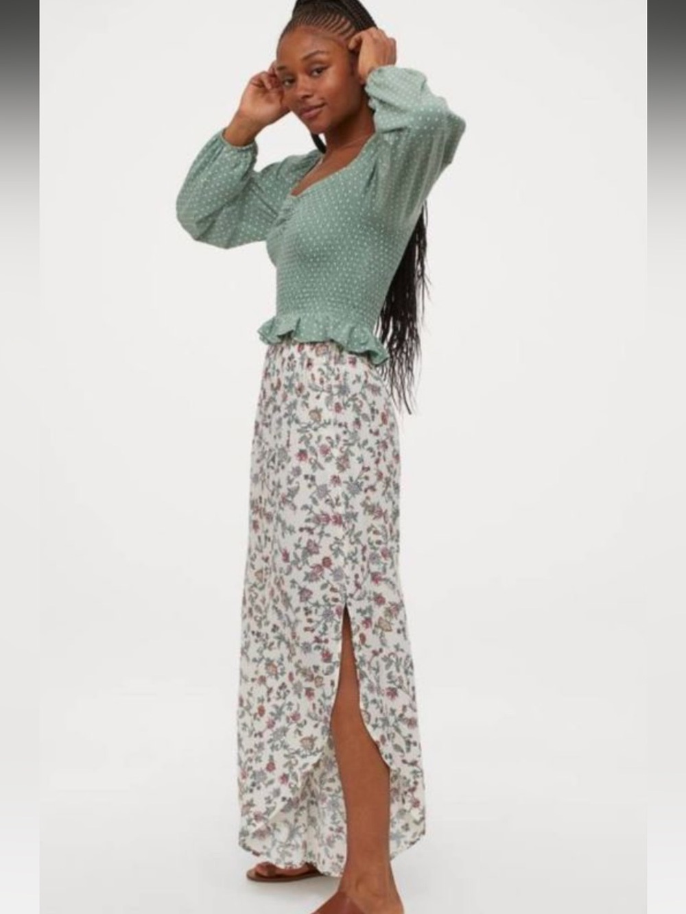 2/$25 🩷H&M Floral Split Hem Linen Crinkle Pants